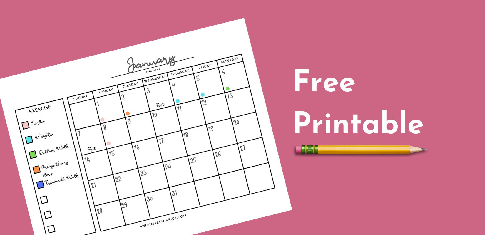 Free Printable Fitness Calendar to Track Monthly Exercise